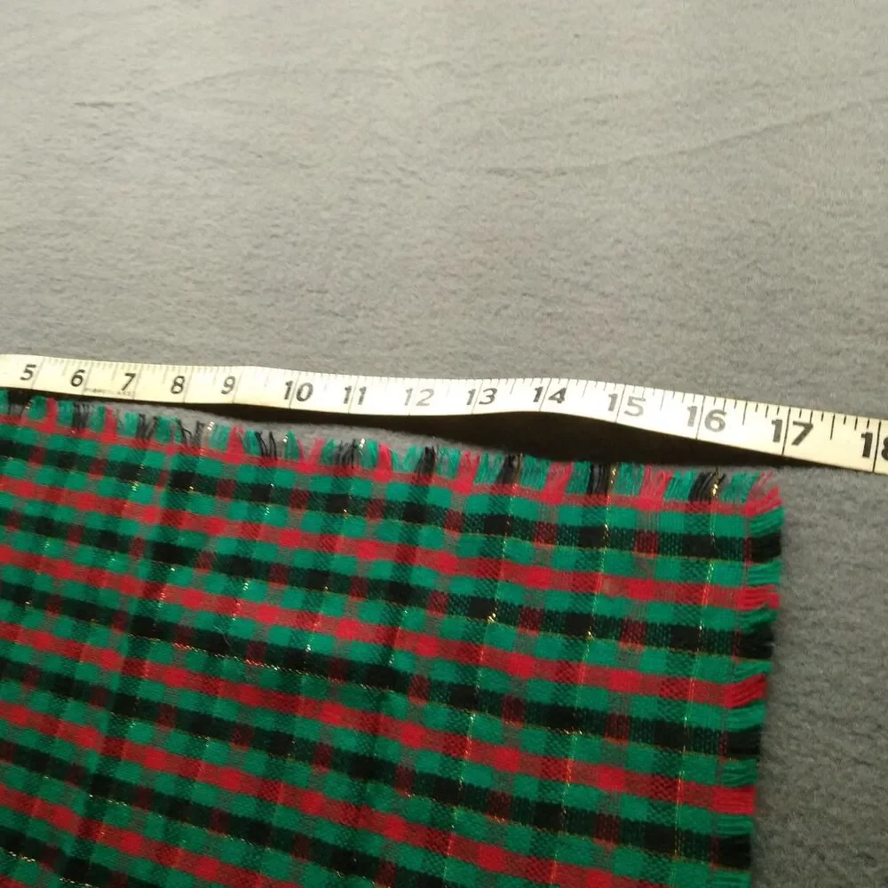 Christmas Napkins Plaid Cloth 6 Red Green Fringe Gold Metallic Sparkle Vintage